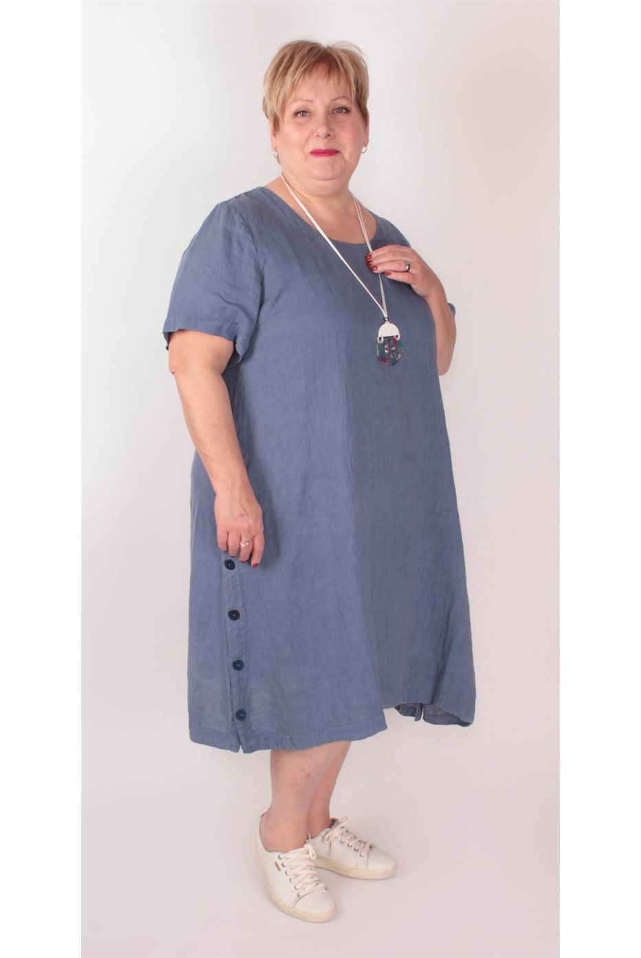 Robe Lin Boutons Bleu Nova